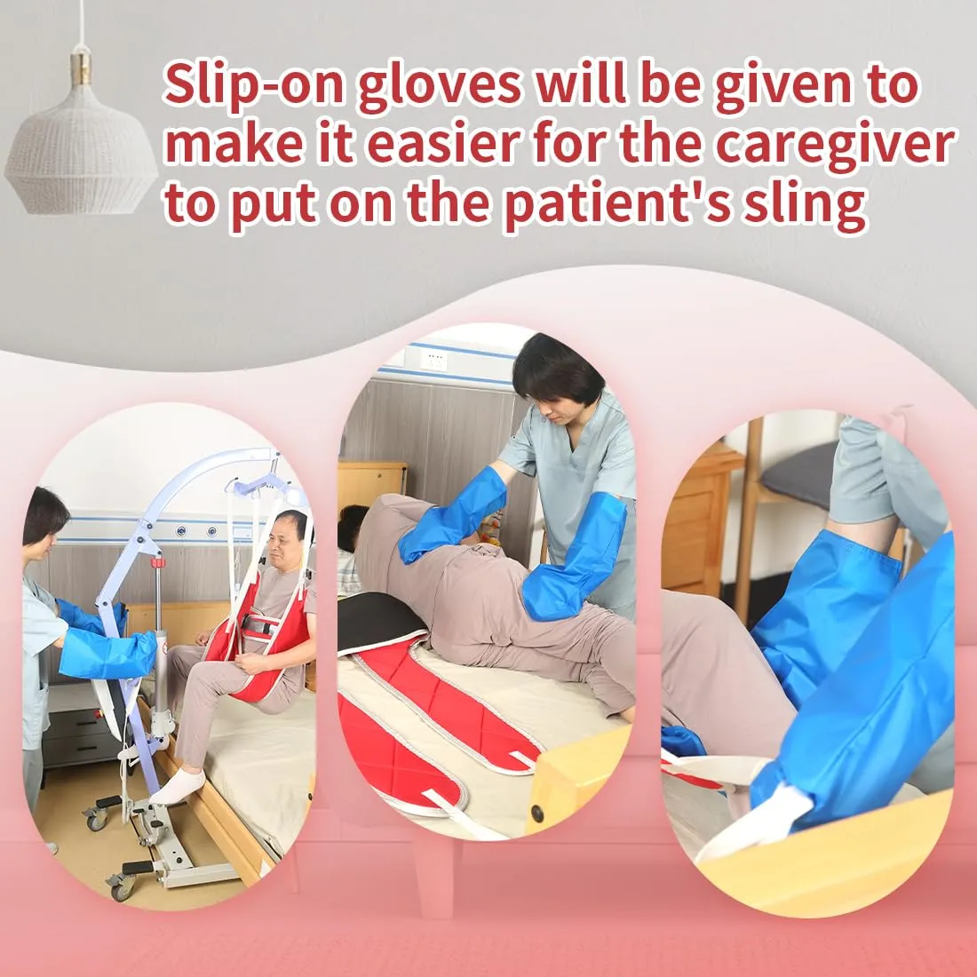 Patient Lift Sling with Thick Pads for Patient Lift,Shower,Toilet - Includes Waist Belt with Buckle - Head Support Option Available (Red, Large,with Head Support,with 1pc Slide Glove)