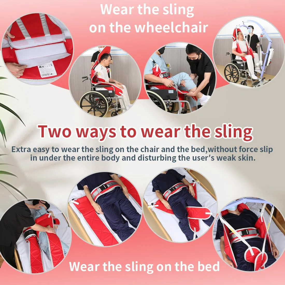 Patient Lift Sling with Thick Pads for Patient Lift,Shower,Toilet - Includes Waist Belt with Buckle - Head Support Option Available (Red, Large,with Head Support,with 1pc Slide Glove)