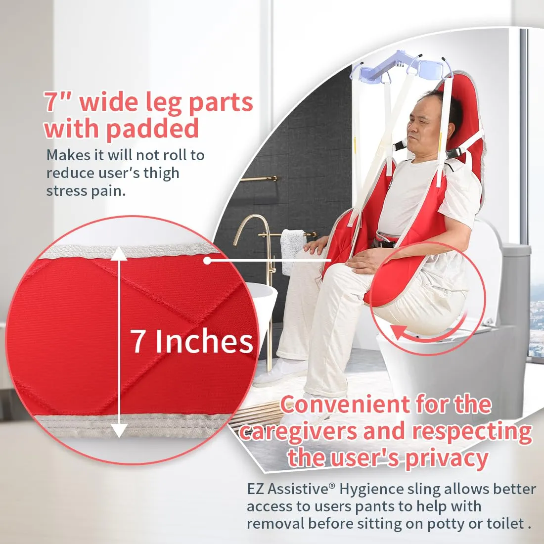 Patient Lift Sling with Thick Pads for Patient Lift,Shower,Toilet - Includes Waist Belt with Buckle - Head Support Option Available (Red, Large,with Head Support,with 1pc Slide Glove)