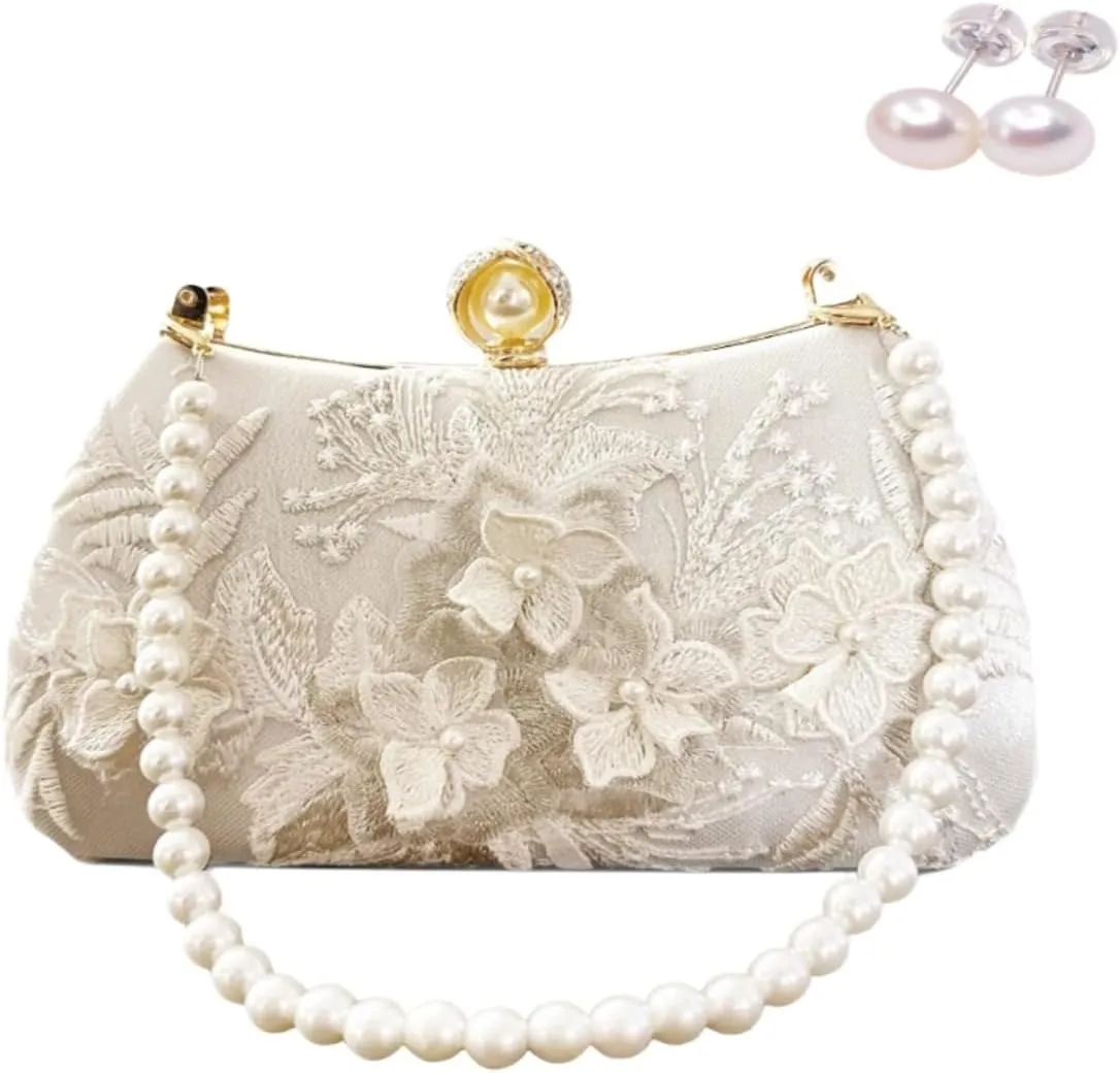 Pearl Embroidery Bag Formal Clutch Purses for Women Evening Vintage Chinese Purse Evening Bags and Clutches