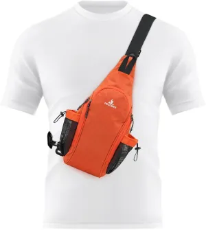 Peicees Small Sling Bag with 2 Bottle Holders, Sling Backpack Crossbody Bag Chest Daypack for Daily Use Travel, Bottle Not Included, Orange