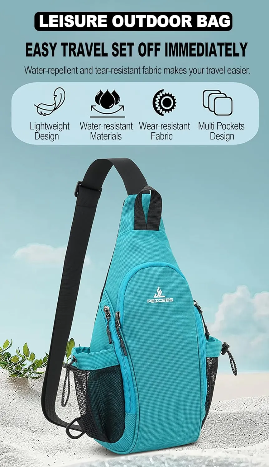 Peicees Small Sling Bag with 2 Bottle Holders, Sling Backpack Crossbody Bag Chest Daypack for Daily Use Travel, Bottle Not Included, Orange