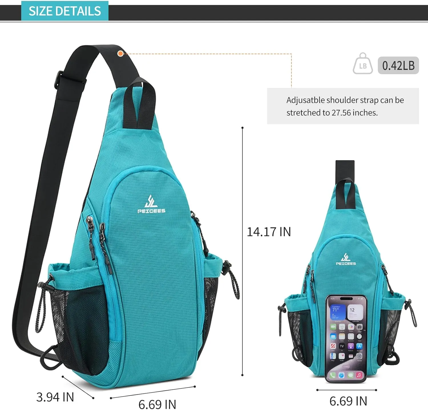 Peicees Small Sling Bag with 2 Bottle Holders, Sling Backpack Crossbody Bag Chest Daypack for Daily Use Travel, Bottle Not Included, Orange