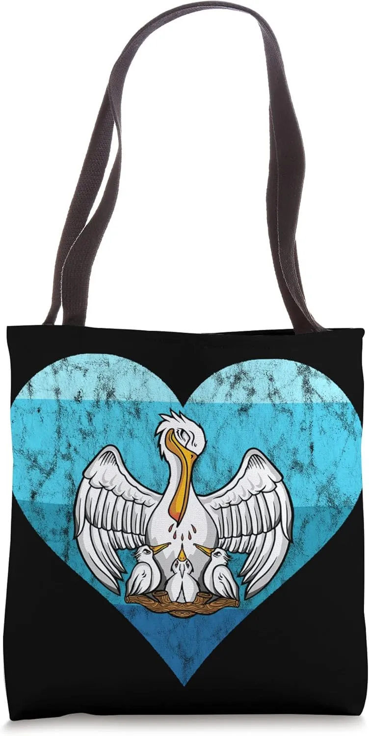 Pelican Chicks Hatch Retro Vintage Heart Tropical Bird Tote Bag