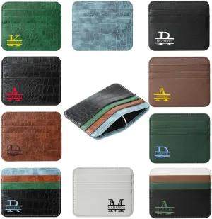 Personalized Letters Credit Card Holder Reversible, Customized Initials Name Monogrammed PU Leather Front Pocket Wallet, Custom Minimalist Card Case, Slim Crocodile/Vegan Pattern Small Card Protector
