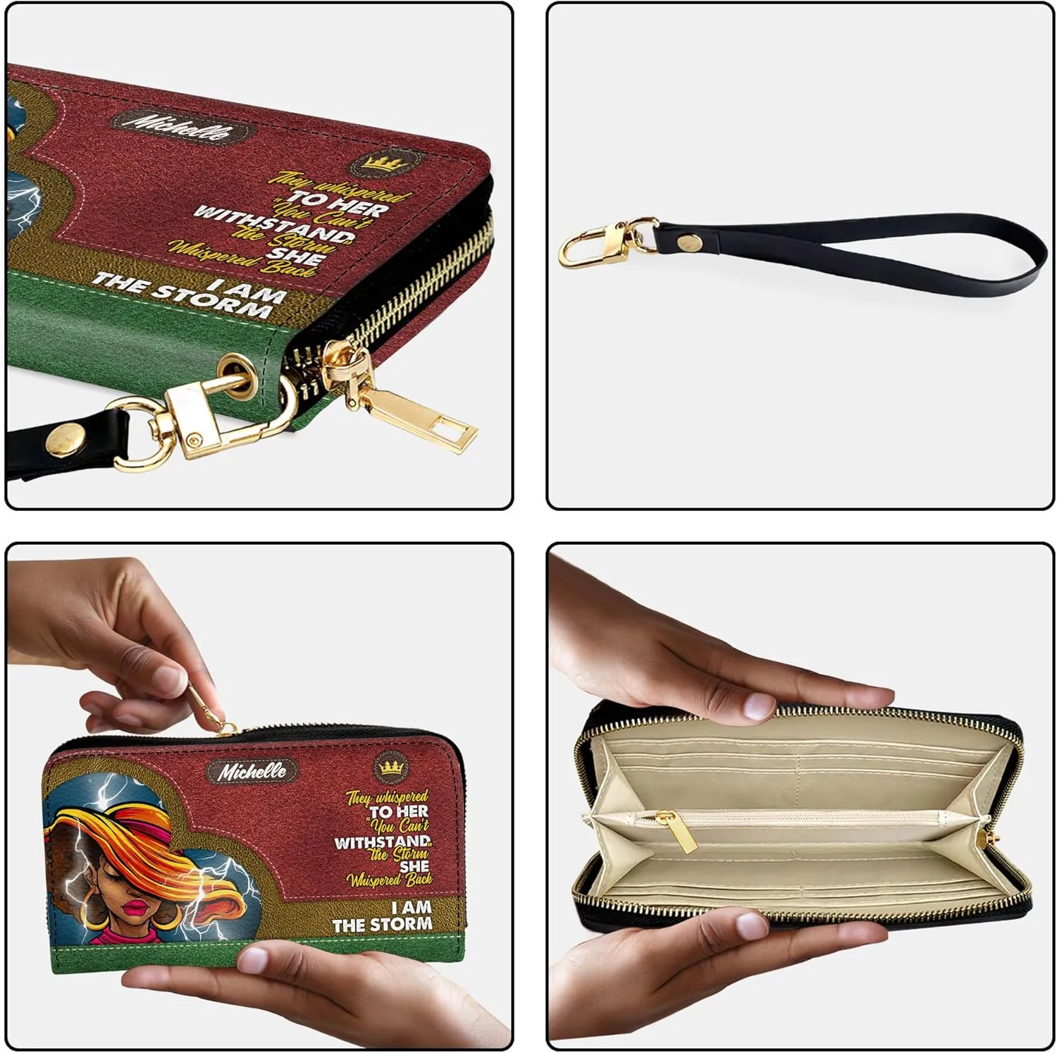 Personalized Wallet for Women – African American Art-Inspired Leather Clutch – A Thoughtful Gift Celebrating Black Women and Their Heritage