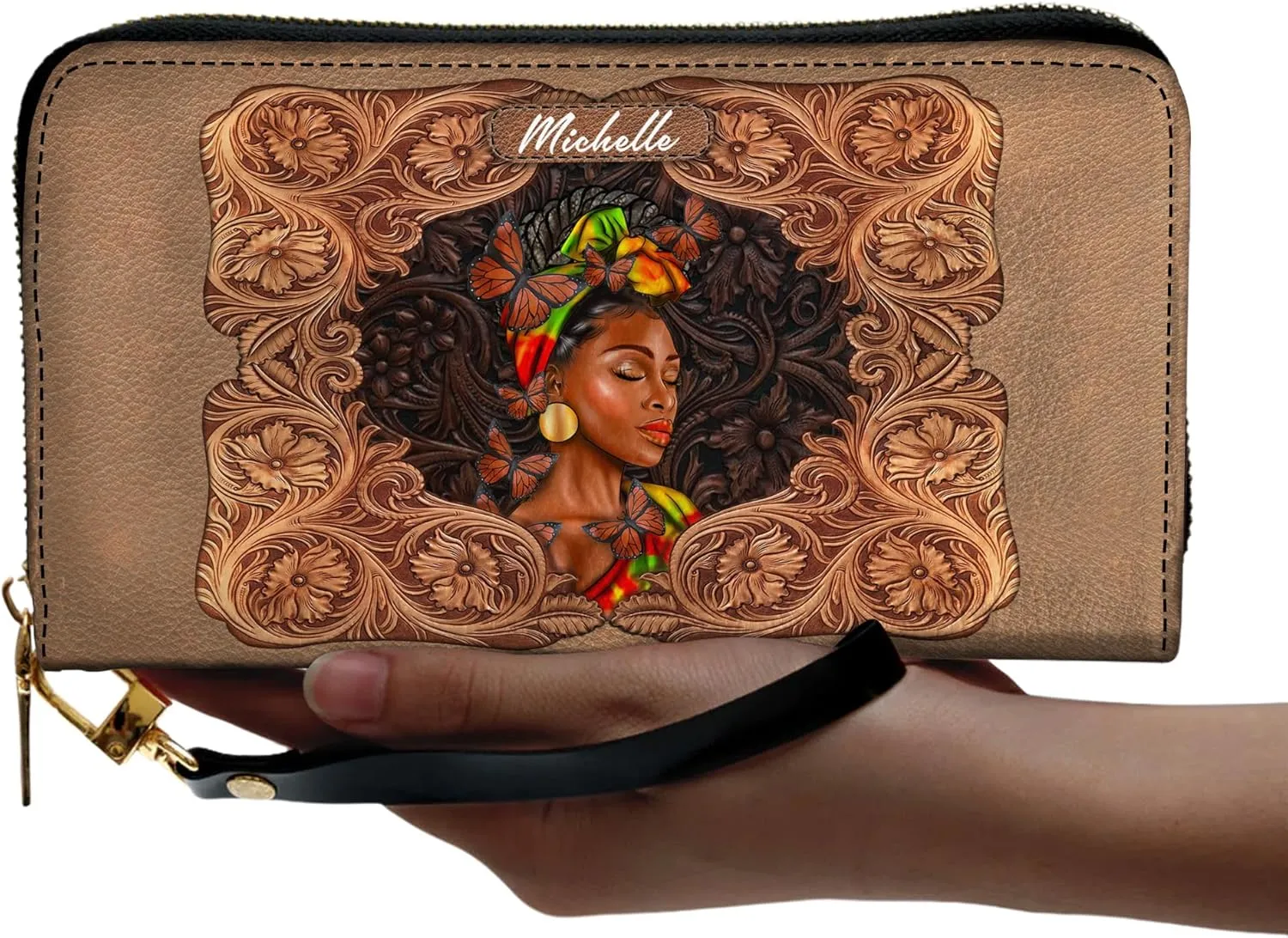 Personalized Wallet for Women – Stylish African Queen Leather Clutch – Mother’s Day Gift for Black Women Celebrating African American Culture and Heritage