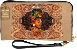 Personalized Wallet for Women – Stylish African Queen Leather Clutch – Mother’s Day Gift for Black Women Celebrating African American Culture and Heritage