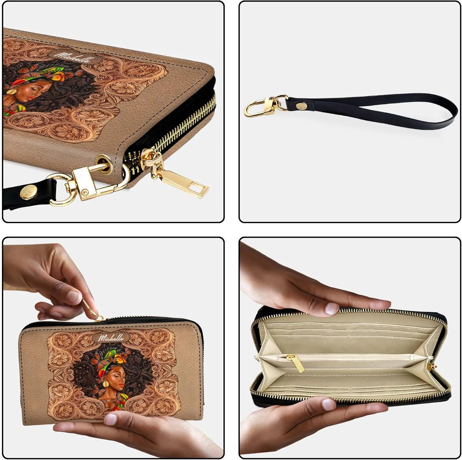 Personalized Wallet for Women – Stylish African Queen Leather Clutch – Mother’s Day Gift for Black Women Celebrating African American Culture and Heritage