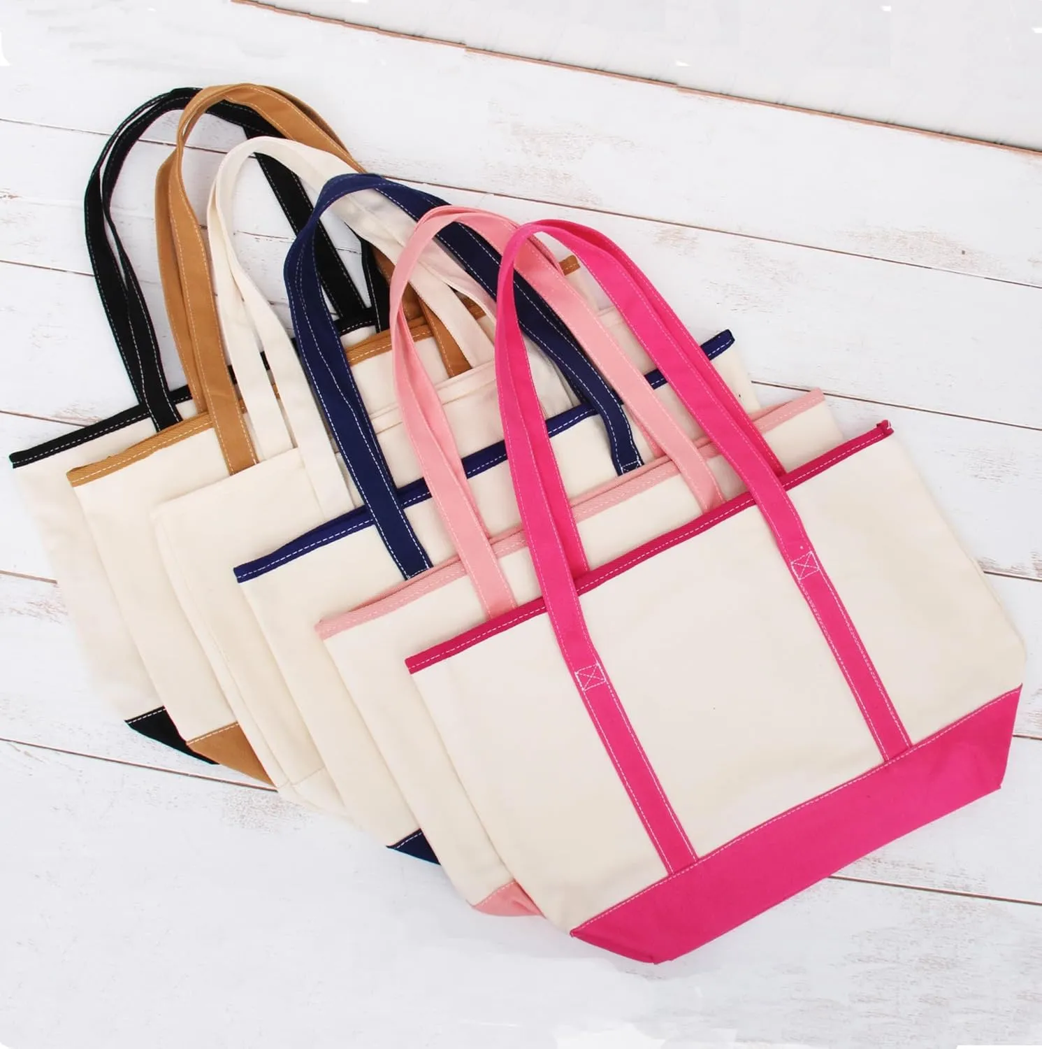 Personalized with Embroidery ThreadArt Large 100% Cotton Natural Canvas Tote Bag with Tan Handles - 18.5"x11.5"x5.5" - 14 oz Canvas - for Women, Shopping, Beach, Getaways, Gifts