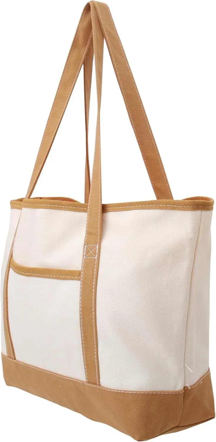 Personalized with Embroidery ThreadArt Large 100% Cotton Natural Canvas Tote Bag with Tan Handles - 18.5"x11.5"x5.5" - 14 oz Canvas - for Women, Shopping, Beach, Getaways, Gifts