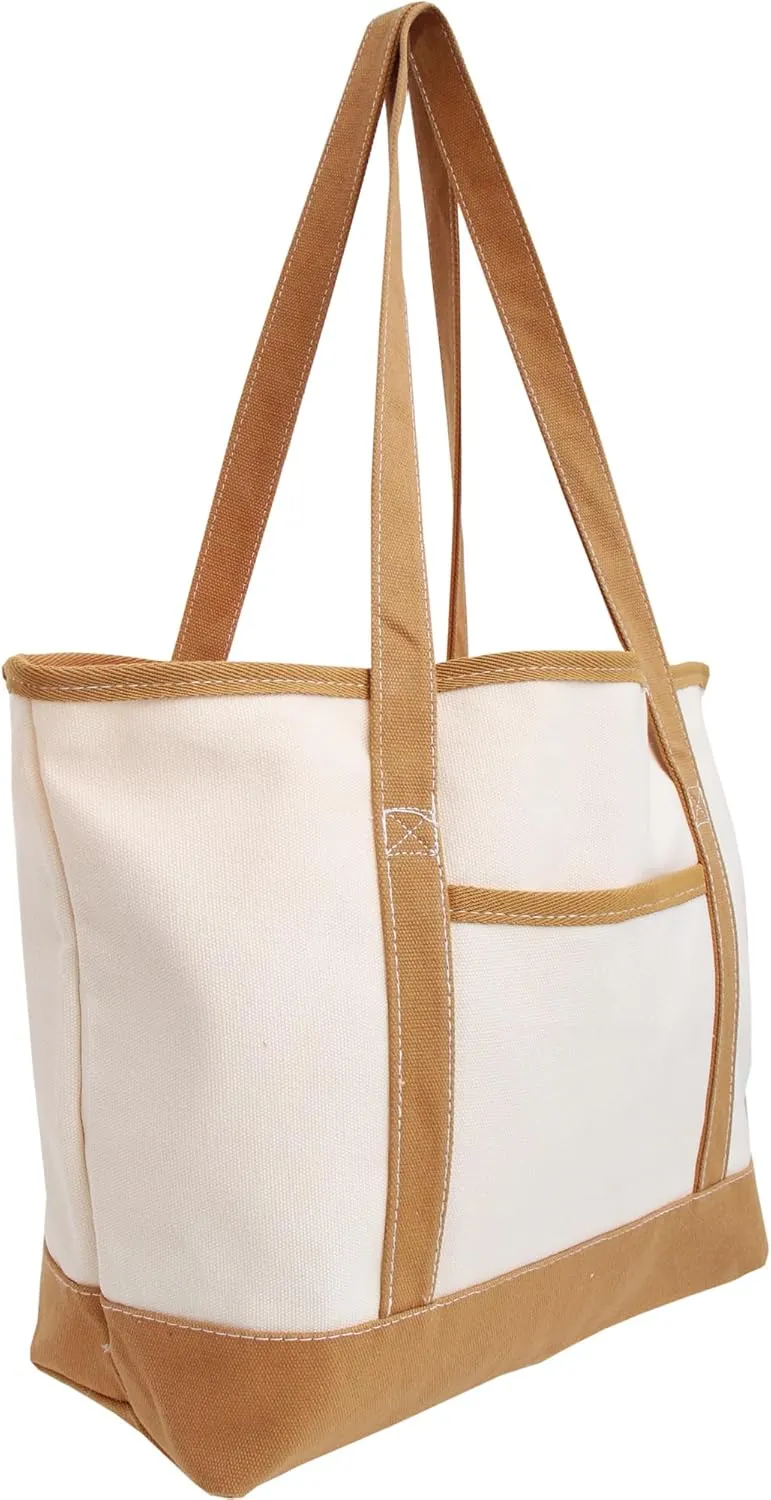 Personalized with Embroidery ThreadArt Large 100% Cotton Natural Canvas Tote Bag with Tan Handles - 18.5"x11.5"x5.5" - 14 oz Canvas - for Women, Shopping, Beach, Getaways, Gifts
