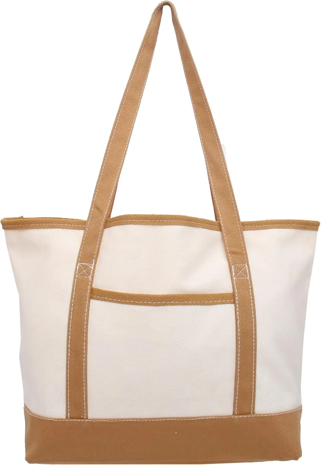 Personalized with Embroidery ThreadArt Large 100% Cotton Natural Canvas Tote Bag with Tan Handles - 18.5"x11.5"x5.5" - 14 oz Canvas - for Women, Shopping, Beach, Getaways, Gifts