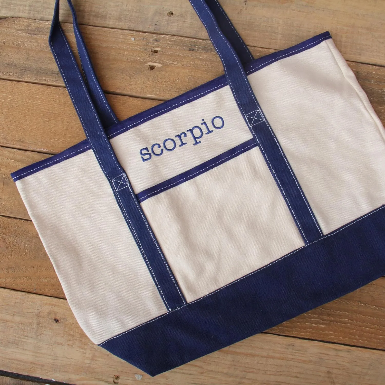 Personalized with Embroidery ThreadArt Large 100% Cotton Natural Canvas Tote Bag with Tan Handles - 18.5"x11.5"x5.5" - 14 oz Canvas - for Women, Shopping, Beach, Getaways, Gifts