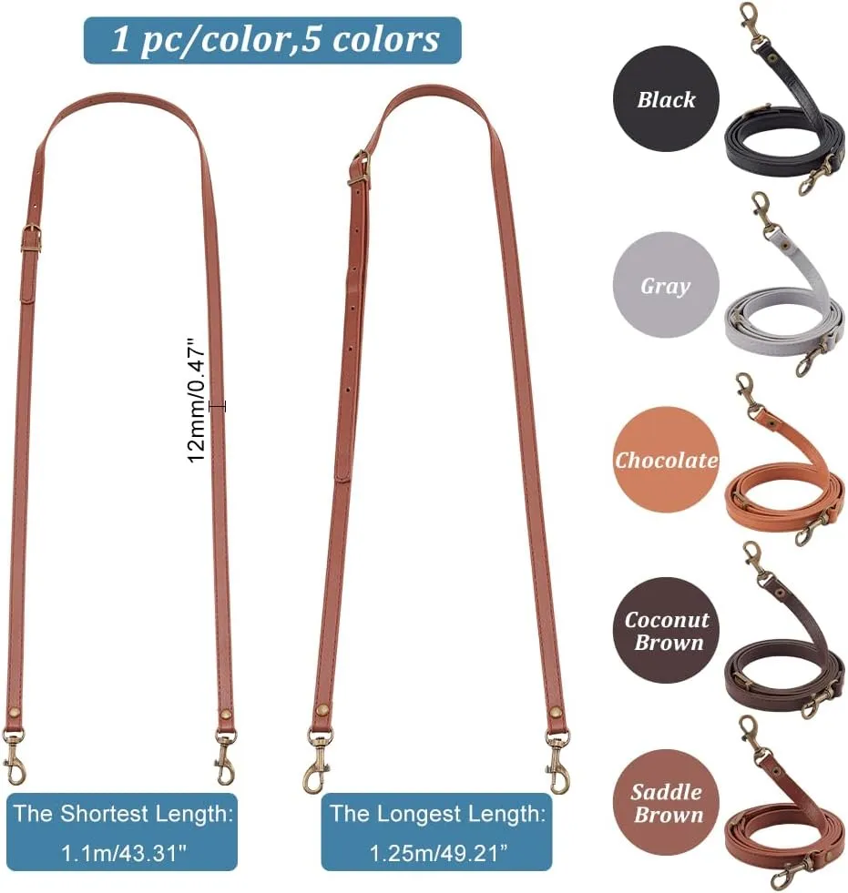 PH PandaHall 5 Colors 50 Inch Leather Purse Strap Adjustable Leather Strap with Hooks PU Leather Crossbody Straps Replacement for Shoulder Bag Purse Handbag Clutches