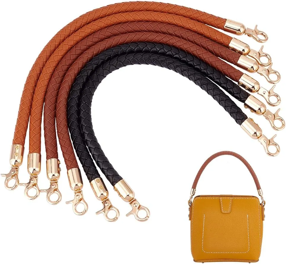 PH PandHall 6pcs Braided Purse Straps Replacement Strap 3 Colors PU Leather Bag Handles Handbag Strap with Lobster Claw Clasps 40.7x1.3x1.2cm for Handbag Shoulder Bag Wallet DIY Bag Accessories
