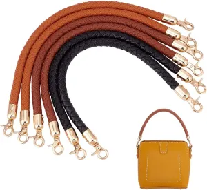 PH PandHall 6pcs Braided Purse Straps Replacement Strap 3 Colors PU Leather Bag Handles Handbag Strap with Lobster Claw Clasps 40.7x1.3x1.2cm for Handbag Shoulder Bag Wallet DIY Bag Accessories