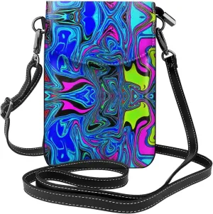 Phone Riding Multifunctional Abstract Aesthetic Swirl Wave Trippy Art Crossbody Bag - for 6 Inch Cell Phones with Removable Shoulder Strap, Totebag Wristlet Convertible Cross Body Bag