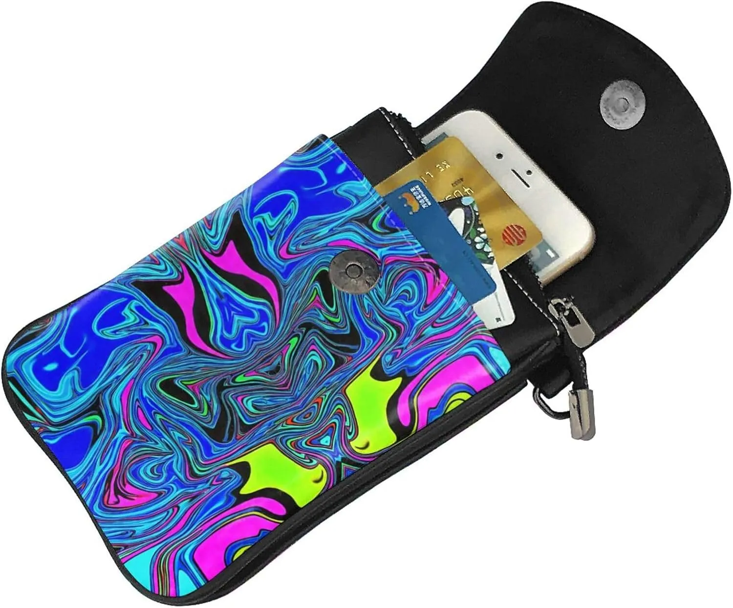 Phone Riding Multifunctional Abstract Aesthetic Swirl Wave Trippy Art Crossbody Bag - for 6 Inch Cell Phones with Removable Shoulder Strap, Totebag Wristlet Convertible Cross Body Bag