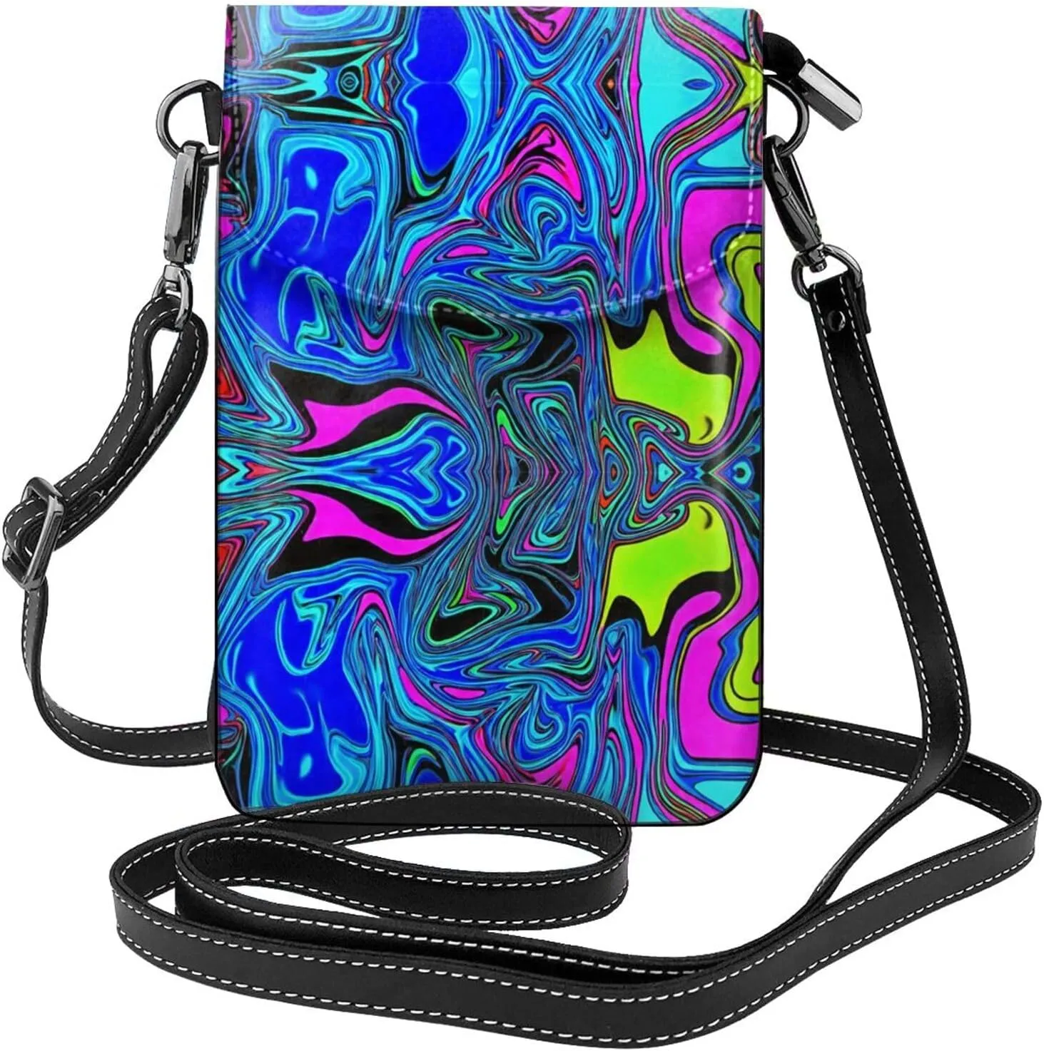 Phone Riding Multifunctional Abstract Aesthetic Swirl Wave Trippy Art Crossbody Bag - for 6 Inch Cell Phones with Removable Shoulder Strap, Totebag Wristlet Convertible Cross Body Bag