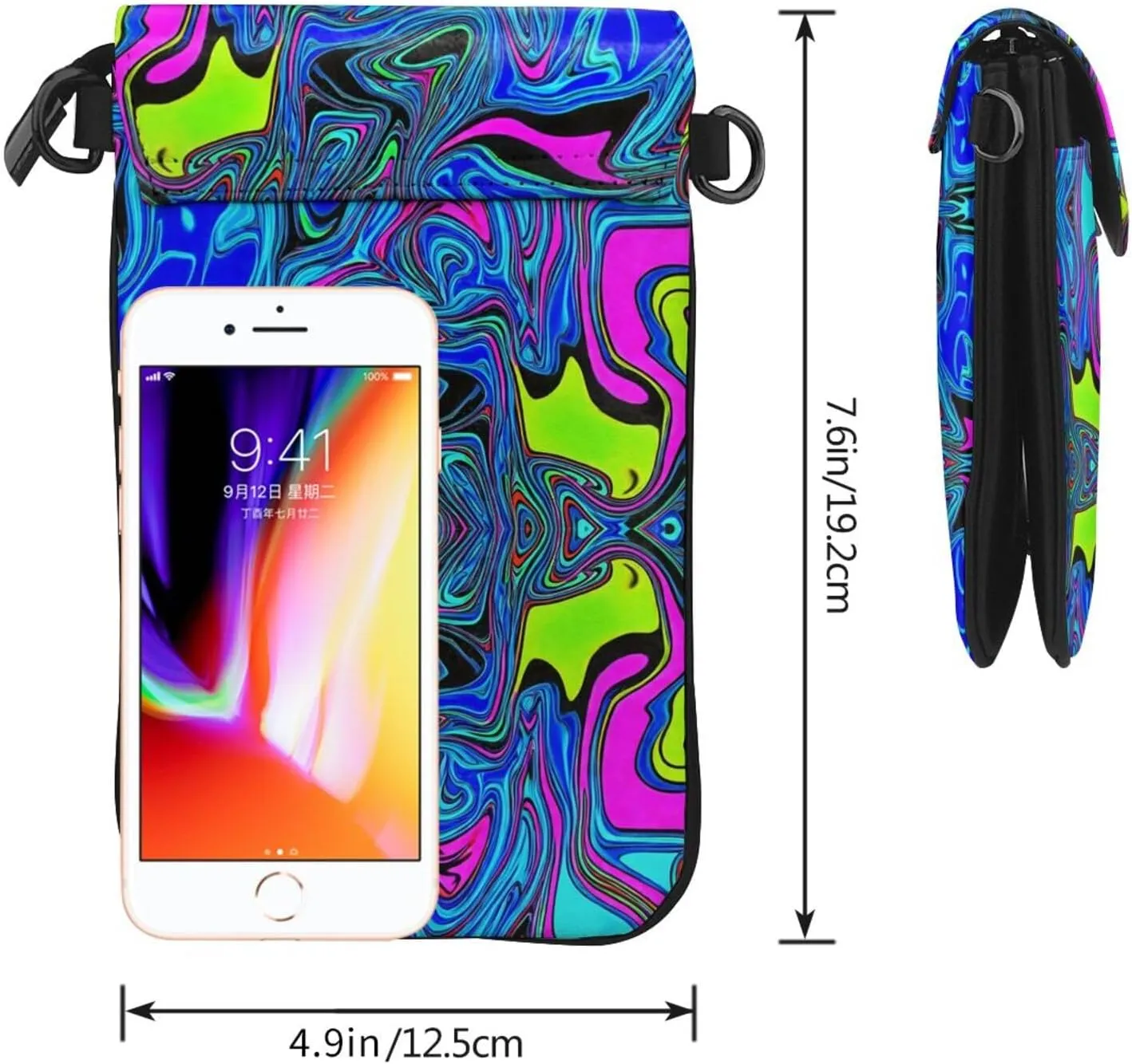 Phone Riding Multifunctional Abstract Aesthetic Swirl Wave Trippy Art Crossbody Bag - for 6 Inch Cell Phones with Removable Shoulder Strap, Totebag Wristlet Convertible Cross Body Bag