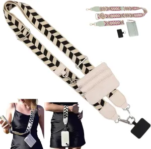 Phone Strap with Zippered Pouch, Clip and Go Strap for Phone with Wallet Crossbody, Crossbody Phone Strap