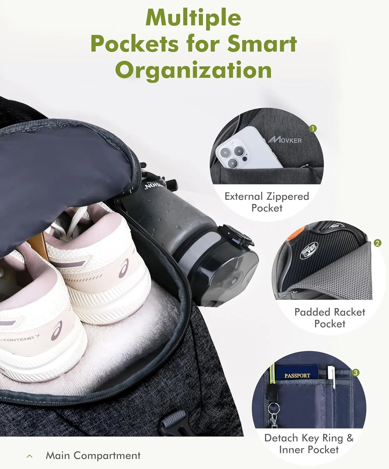Pickleball Bag for Women and Men Sling Crossbody Backpack for Tennis with Adjustable Shoulder Strap Fence Hook and Paddles Cover Sports Accessories Pickle Ball Equipment Gifts