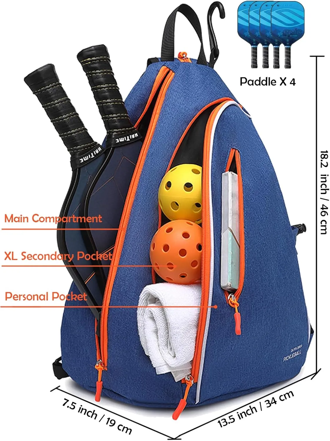 Pickleball Bags for Men Women Pickleball Paddle Bag Sports Pickleball Bag Adjustable Sling Bag with Fence Hook Crossbody Backpack Fits to the Courts