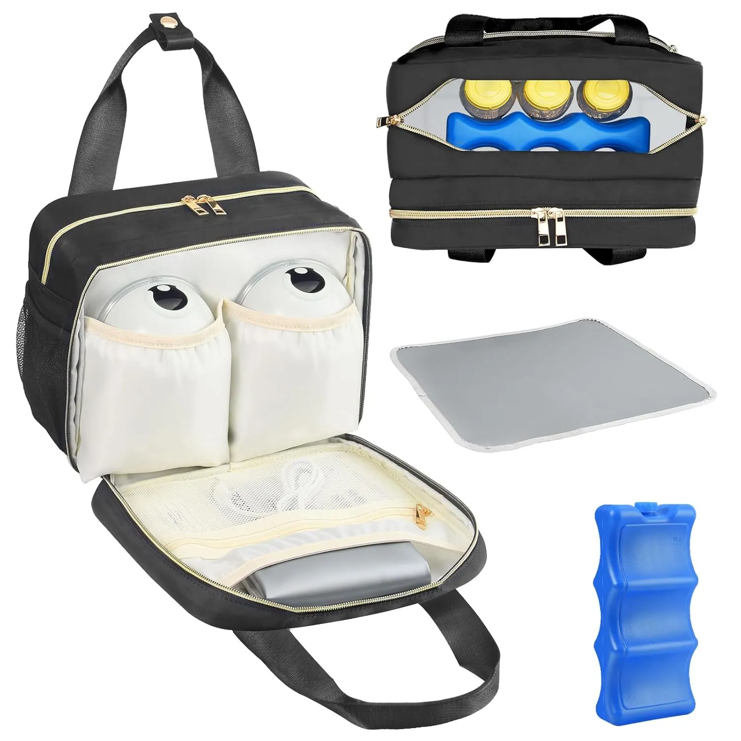 PIIOSER Breastmilk Cooler Bag with Ice Pack, Compatible with Wearable Breast Pumps & Accessories - Portable Pumps Carrying Case for Nursing & Working Moms, Black
