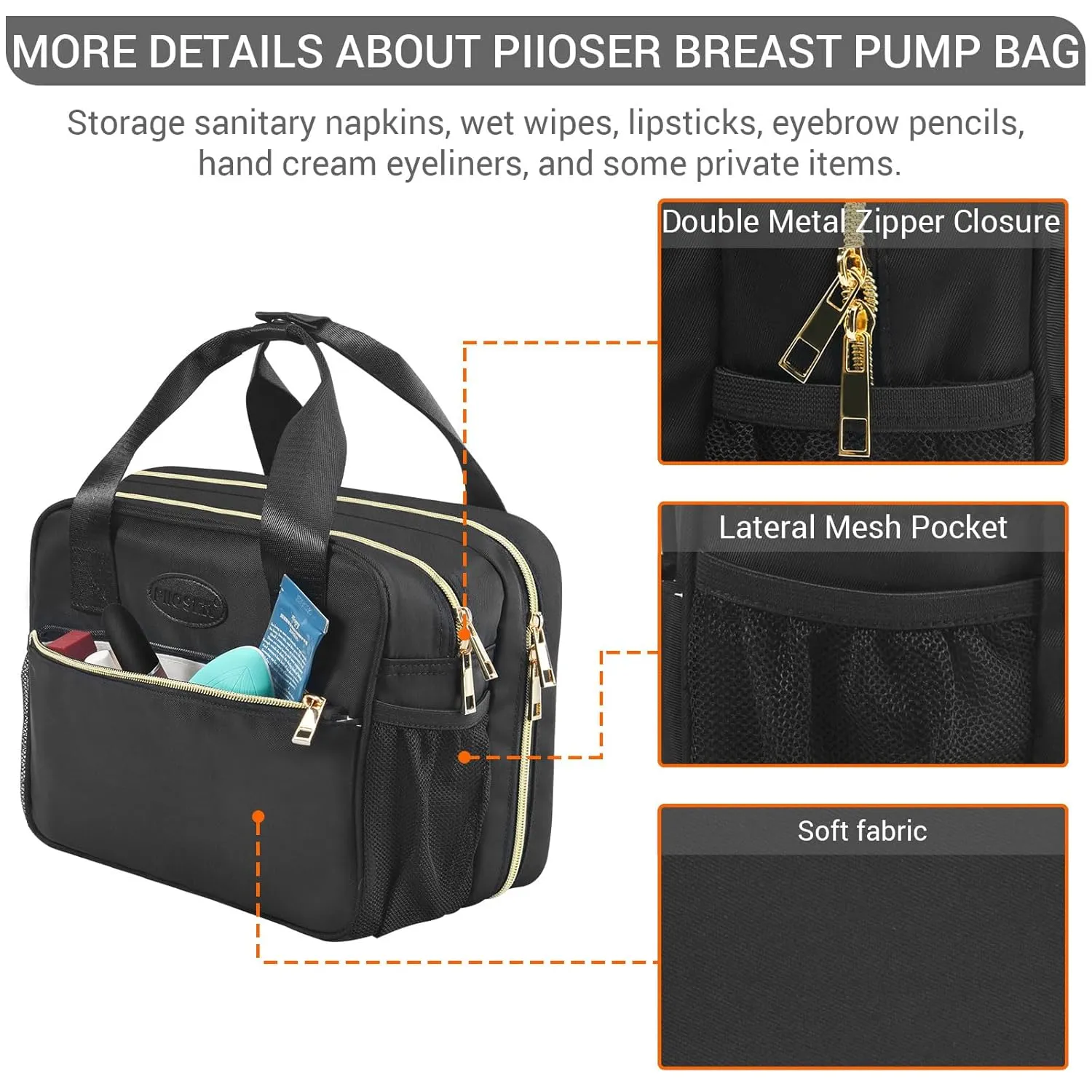 PIIOSER Breastmilk Cooler Bag with Ice Pack, Compatible with Wearable Breast Pumps & Accessories - Portable Pumps Carrying Case for Nursing & Working Moms, Black