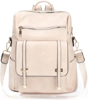 PINCNEL Backpack Purse for Women, PU Leather Designer Convertible Bag with Multipocket(Beige)