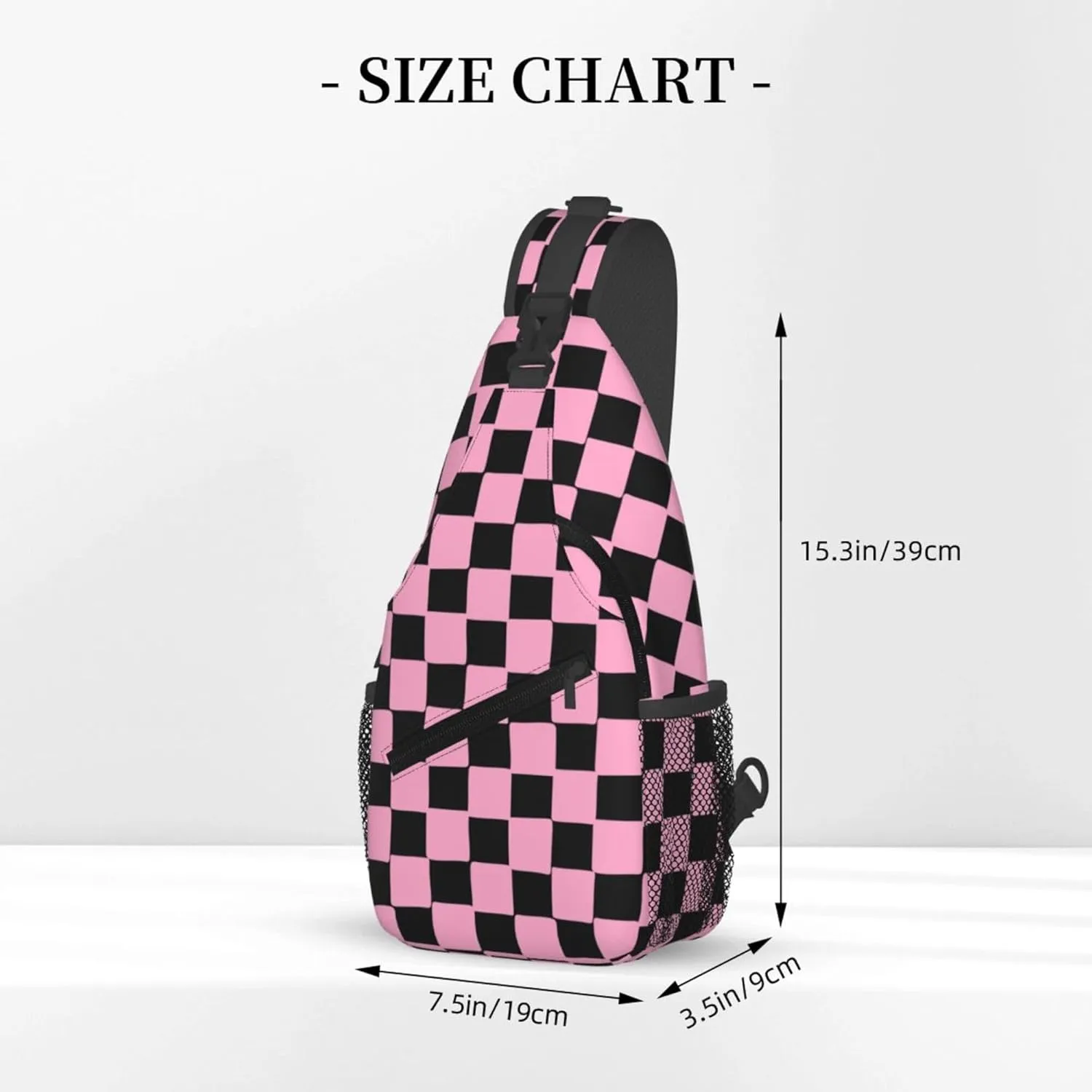 Pink Chess Check Sling Backpack Crossbody Bag, Chest Bag Daypack for Outdoors Hiking Traveling