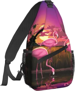 Pink Flamingo Sling Bag for Women Crossbody Shoulder Bag Casual Daypack Backpacks Men Chest Bag Gym Cycling Travel Hiking