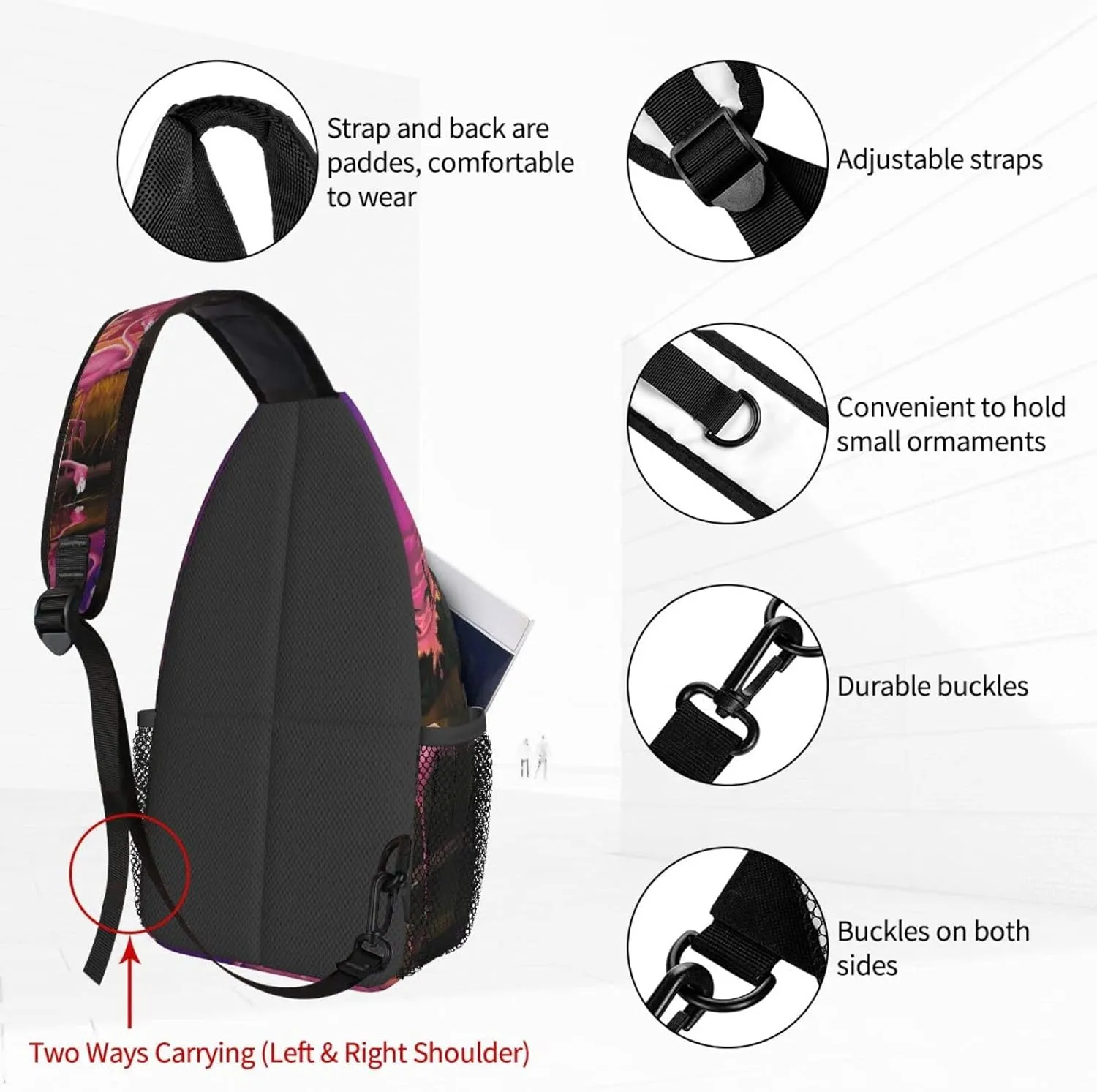 Pink Flamingo Sling Bag for Women Crossbody Shoulder Bag Casual Daypack Backpacks Men Chest Bag Gym Cycling Travel Hiking