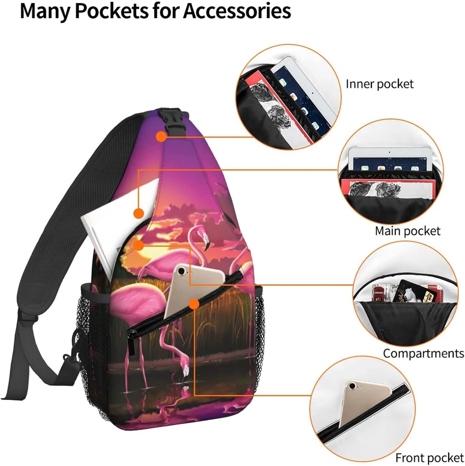 Pink Flamingo Sling Bag for Women Crossbody Shoulder Bag Casual Daypack Backpacks Men Chest Bag Gym Cycling Travel Hiking