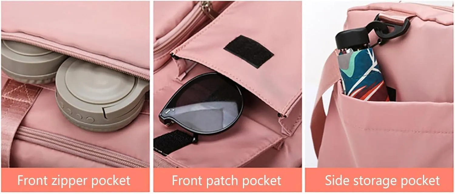 Pink Gym Bag with Shoes Compartment,28L Travel Duffel Bags,Waterproof Overnight Bag for Yoga Workout Travel Sports
