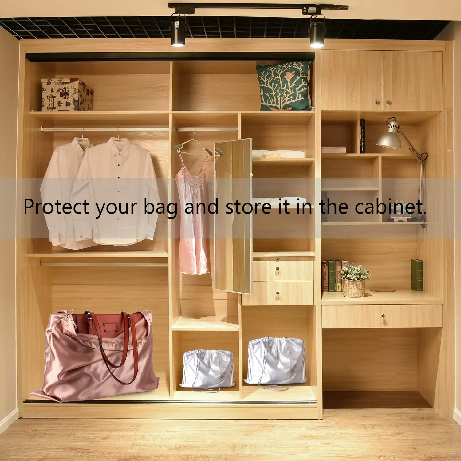 PlasMaller Dust Cover Storage Bags Silk Cloth with Drawstring Pouch For Handbags Purses Pocketbooks Shoes Boots Set of 2