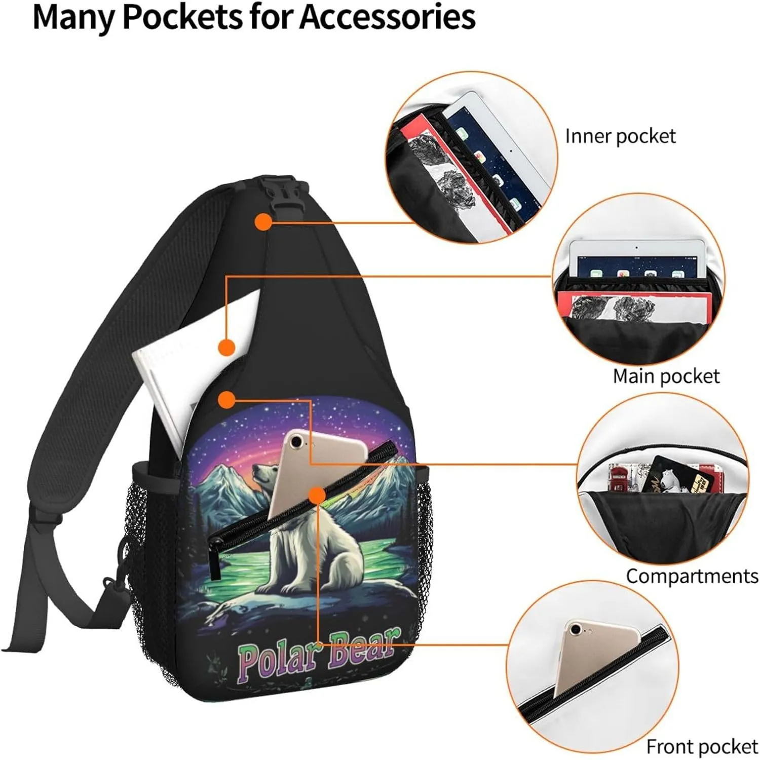 Polar Bear Sling Bag For Women Crossbody Shoulder Bag Casual Daypack Backpacks Men Chest Bag Gym Cycling Travel Hiking