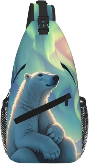 Polar Bears & Northern Lights Sling Bag For Women Men Travel Hiking Backpack Crossbody Shoulder Chest Bags Casual Daypack