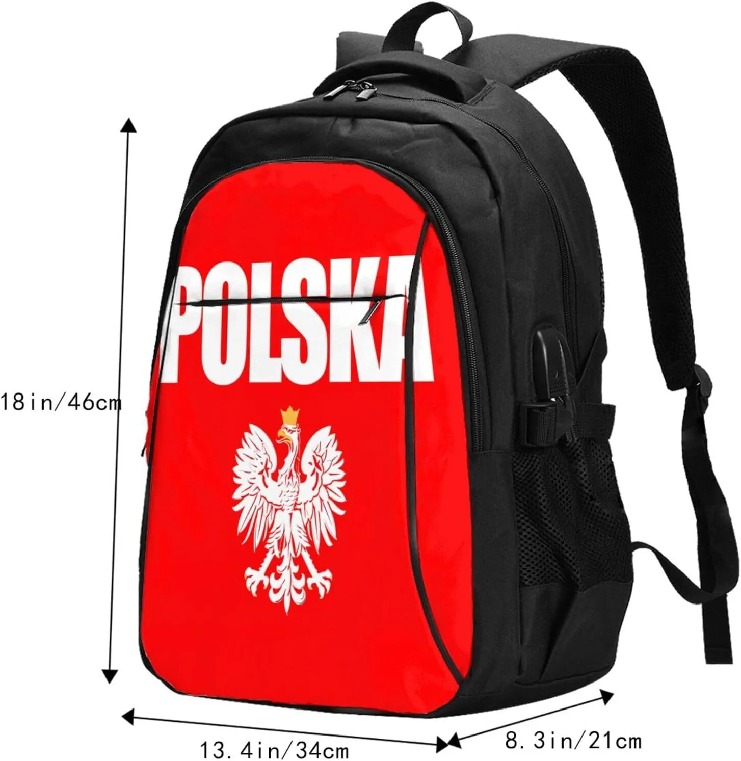 Polish Flag Poland Polska Eagle Casual Travel Backpacks Hiking Camping Backpack Large Outdoor Sport Daypack Laptop Rucksack Climbing Working Bags with USB Port