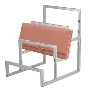 Polished Purse Display Stand Silver Wallet Display Stand,3-Layer Purse Organizer for Closet Wallet Display Rack, Stainless Steel Clutch Holder Retail Store