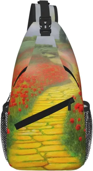 Poppies Field Yellow Brick Road Sling Bag For Women Men Travel Hiking Backpack Crossbody Shoulder Chest Bags Casual Daypack