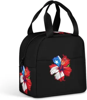 PR State Culture Roots Amapola Boricua Flag Hibiscus Lunch Bag Insulated Meal Prep Lunch Bag Reusable Lunch Tote Bag Mini Cooler Back for Men Women