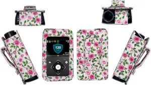 Premium Patterned Holster (with Belt Clip/Metal Loop/Lanyard) for Medtronic Minimed Insulin Pump 630G/ 640G/ 670G/770G/780G (All Model) (White-Rose)