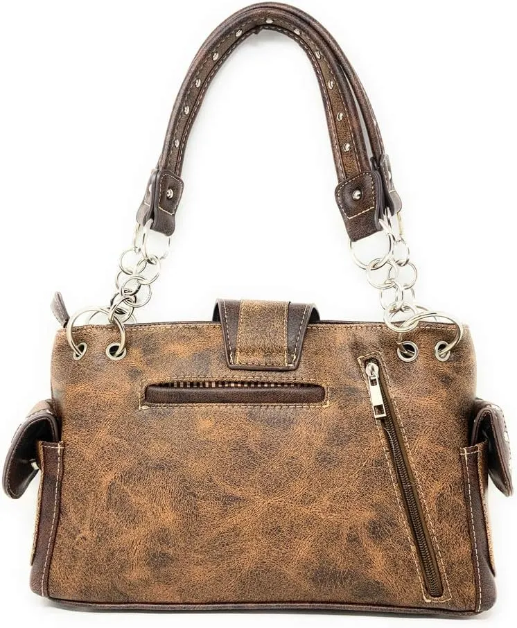 Premium Western Rhinestone Concealed Carry Buckle Floral Womens Shoulder Handbag Purse in Multi Color