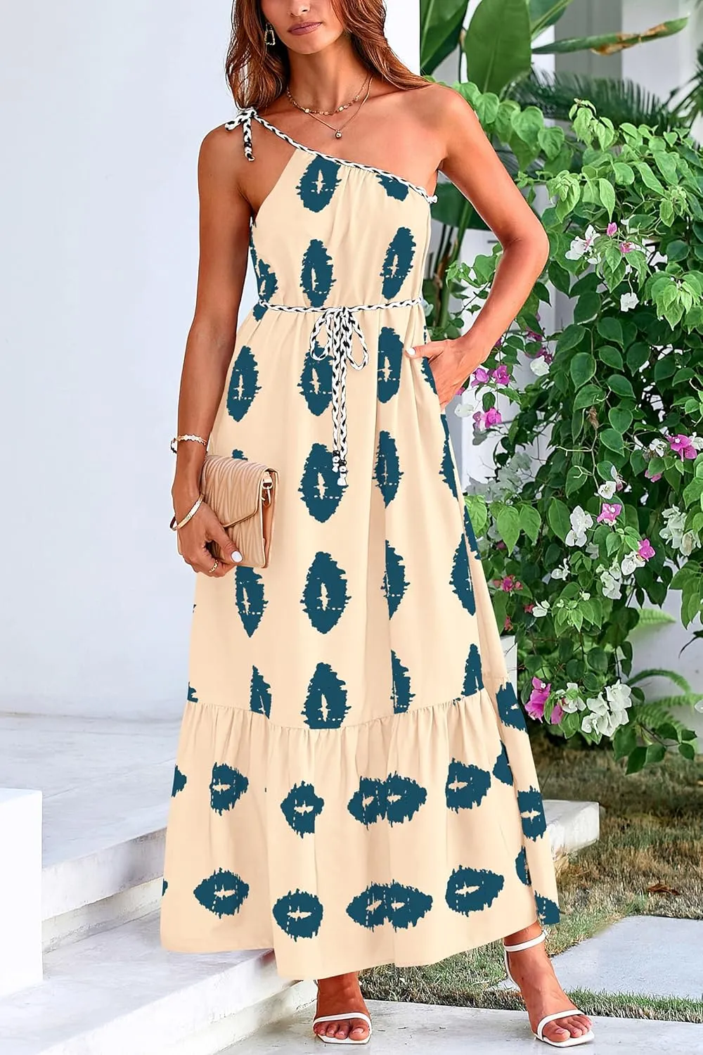 PRETTYGARDEN Women's 2025 Summer Maxi Dresses One Shoulder Printed Flowy Boho Beach Vacation Long Sundress