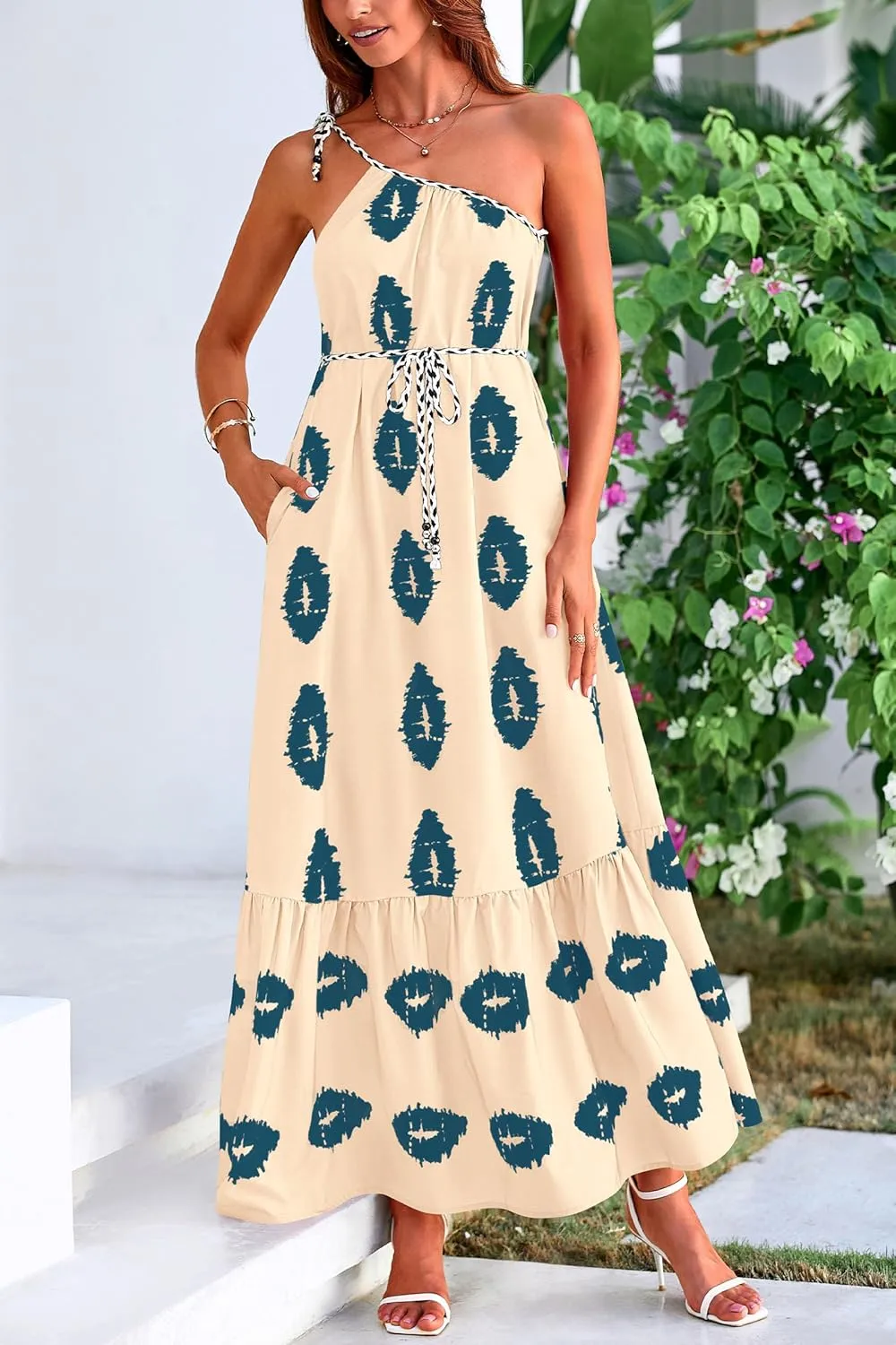 PRETTYGARDEN Women's 2025 Summer Maxi Dresses One Shoulder Printed Flowy Boho Beach Vacation Long Sundress