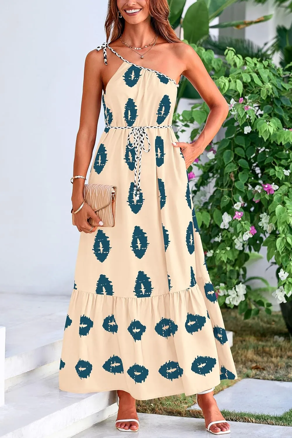 PRETTYGARDEN Women's 2025 Summer Maxi Dresses One Shoulder Printed Flowy Boho Beach Vacation Long Sundress