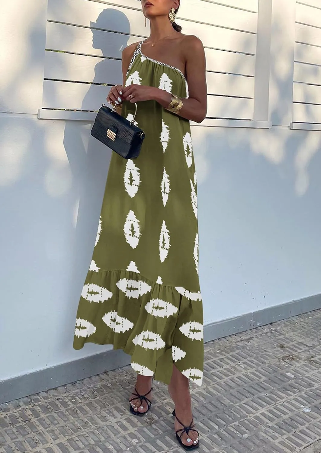 PRETTYGARDEN Women's 2025 Summer Maxi Dresses One Shoulder Printed Flowy Boho Beach Vacation Long Sundress