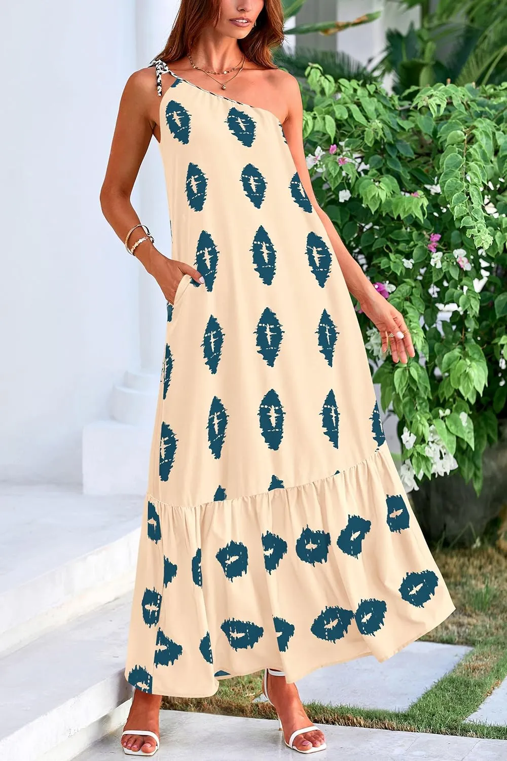 PRETTYGARDEN Women's 2025 Summer Maxi Dresses One Shoulder Printed Flowy Boho Beach Vacation Long Sundress